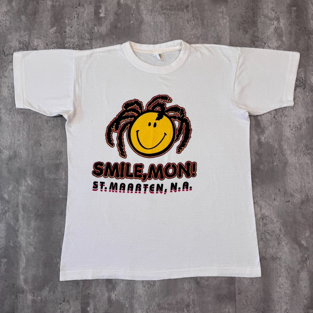 Vintage Smile Mon St Maarten T Shirt Men's L Reggae Smiley Face Dreadlocks